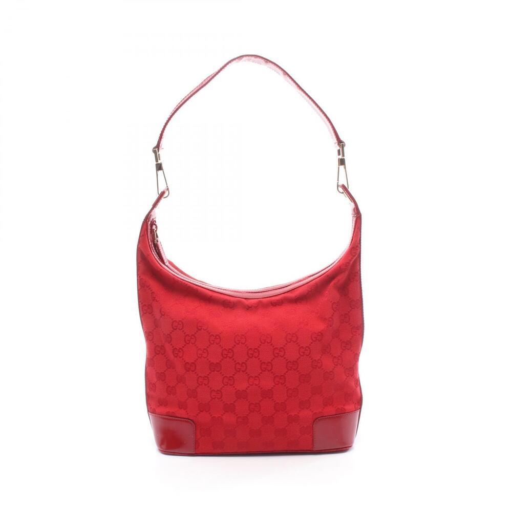 Gucci GG Canvas Shoulder Bag Patent Vernis Leather Red